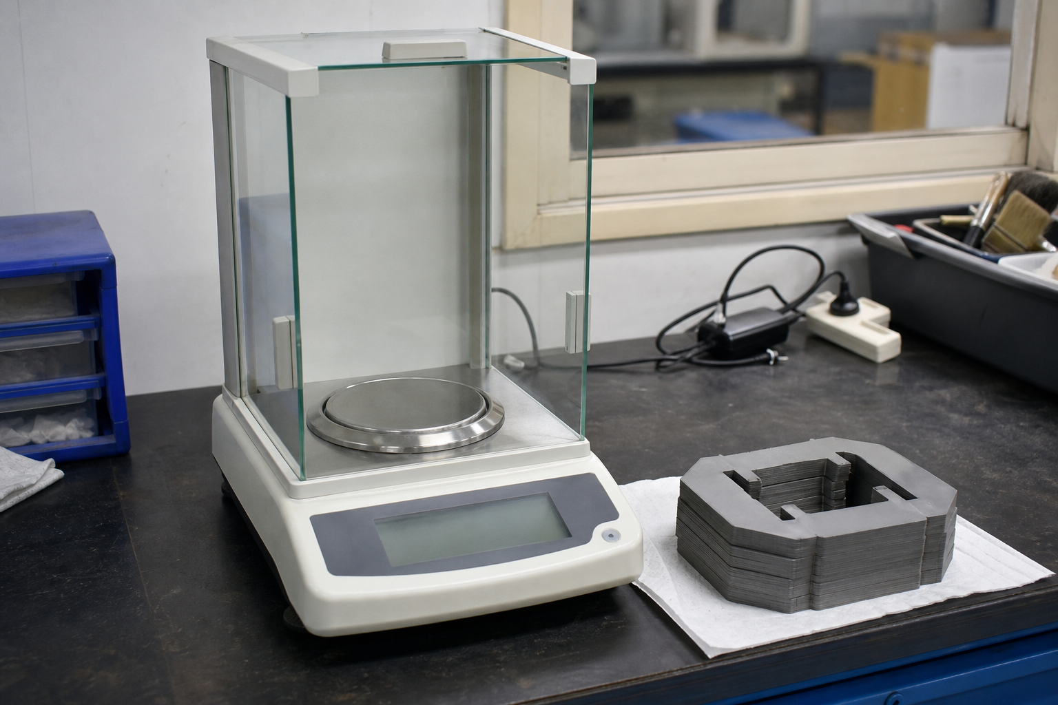 Precision balance for stack factor measurement